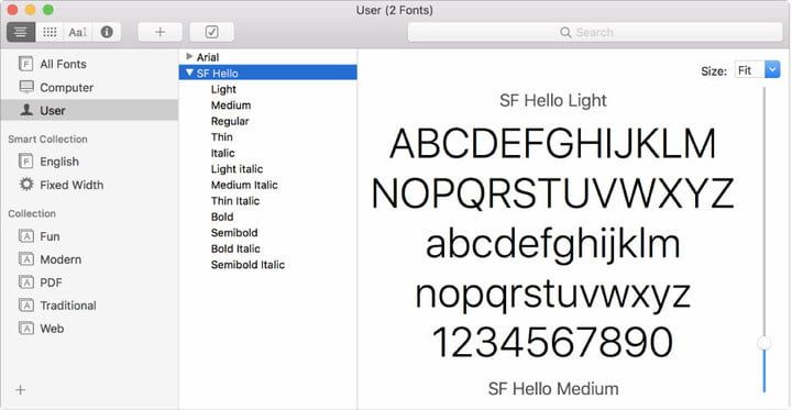 MacOS'ta yazı tipi önizleme ve yükleme
