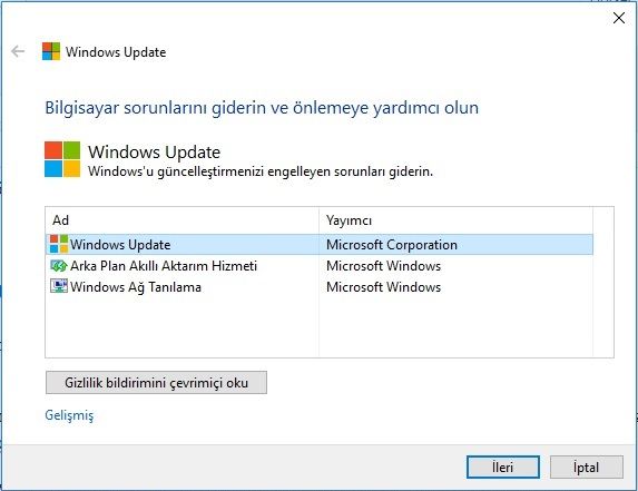 Windows Update Sorun Gidericisi